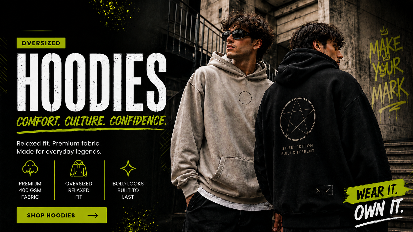 Oversized premium hoodies streetwear campaign
