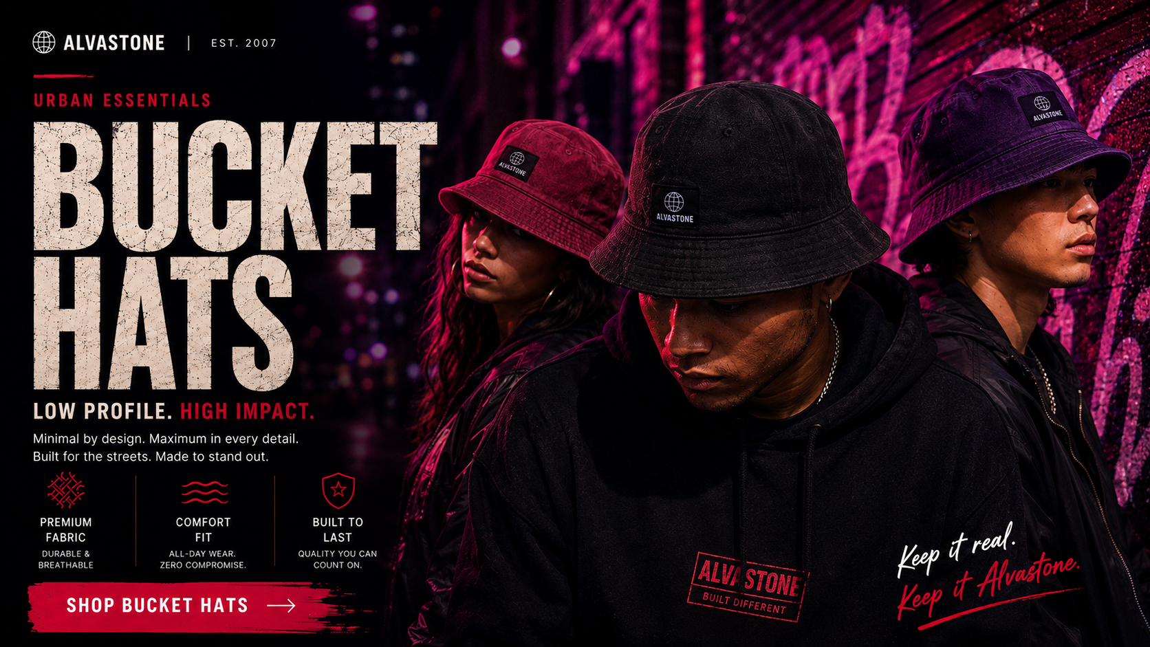 Alvastone bespoke bucket hats streetwear campaign