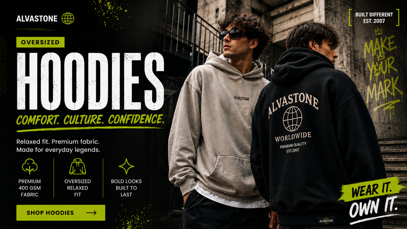 Alvastone oversized premium hoodies campaign
